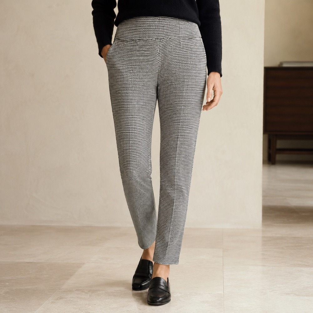 Houndstooth High Rise Ankle Pants Black White Dark Academia Business Chic Casual